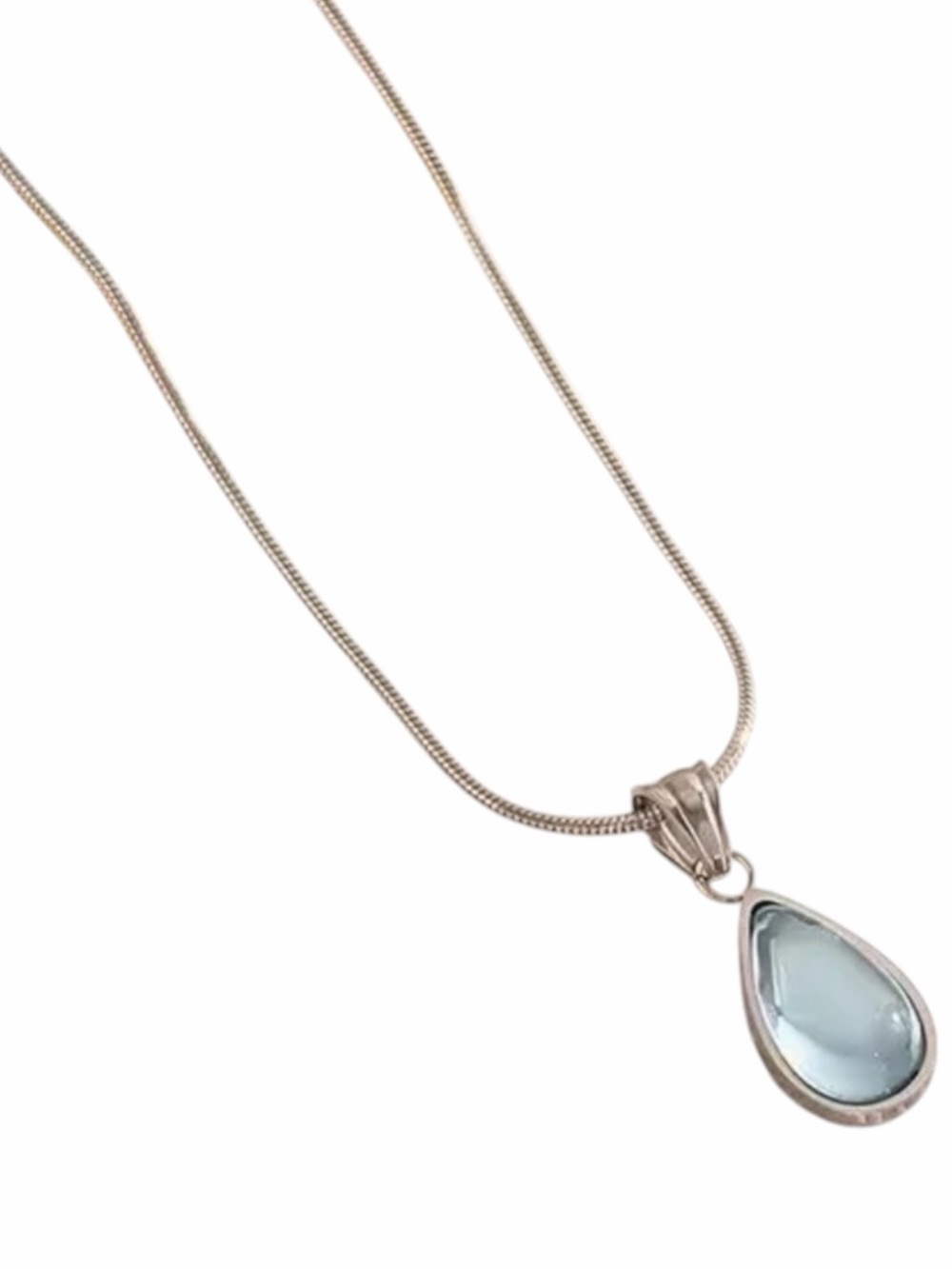 Teardrop Blue Gem Pendant Necklace NWT 18KT Gold Plated PVD Coated